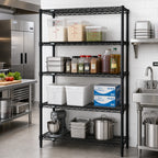 Thumbnail image #2 for Quantum WR86-1248BK Stationary Wire Shelving Starter Kit, 48"W x 12"D x 86"H, 4 Shelves, 4 Posts, Black Epoxy Finish