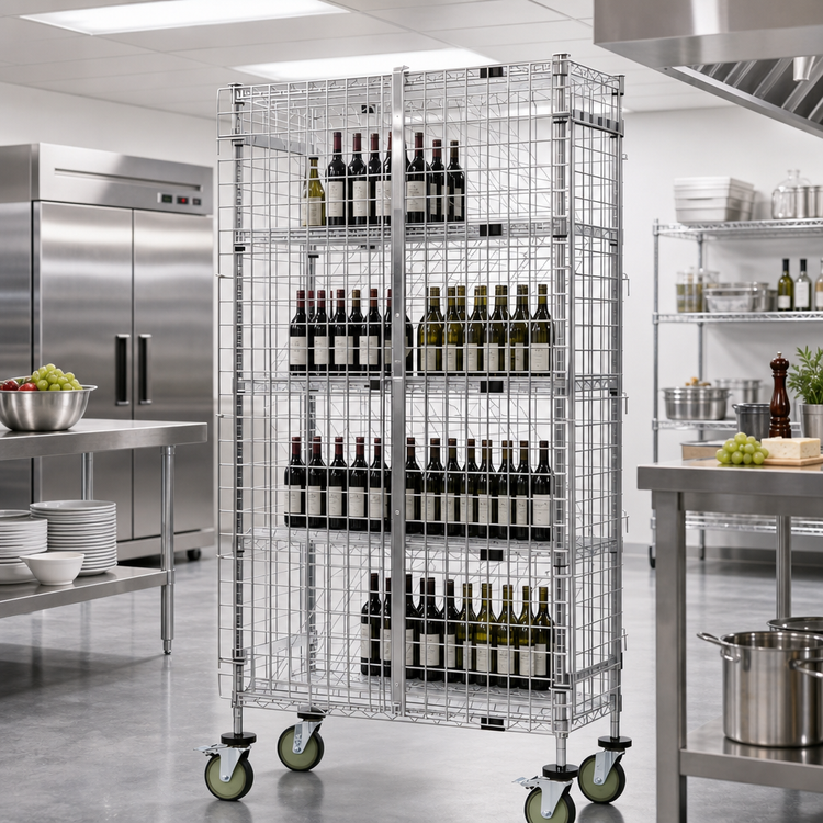 Product image #2 for Quantum Mobile Wine Bulk Storage Security Shelving Unit, Chrome Plated Finish