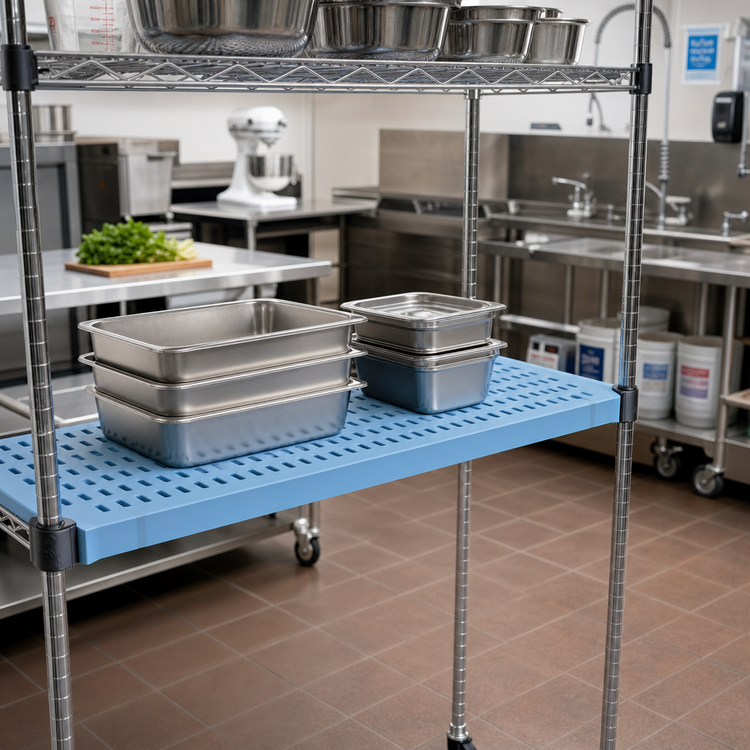 Product image #2 for QuadPlus 60 Inch x 21 Inch Louvered Polymer Shelf Mat with Microgard Antimicrobial Protection, Blue