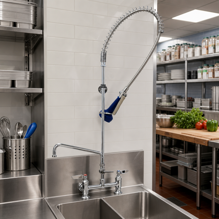 Product image #2 for T&S Brass EasyInstall Deck Mount Pre-Rinse Unit with 8-Inch Adjustable Centers, 12-Inch Swing Spout, and 1.07 GPM Spray Valve
