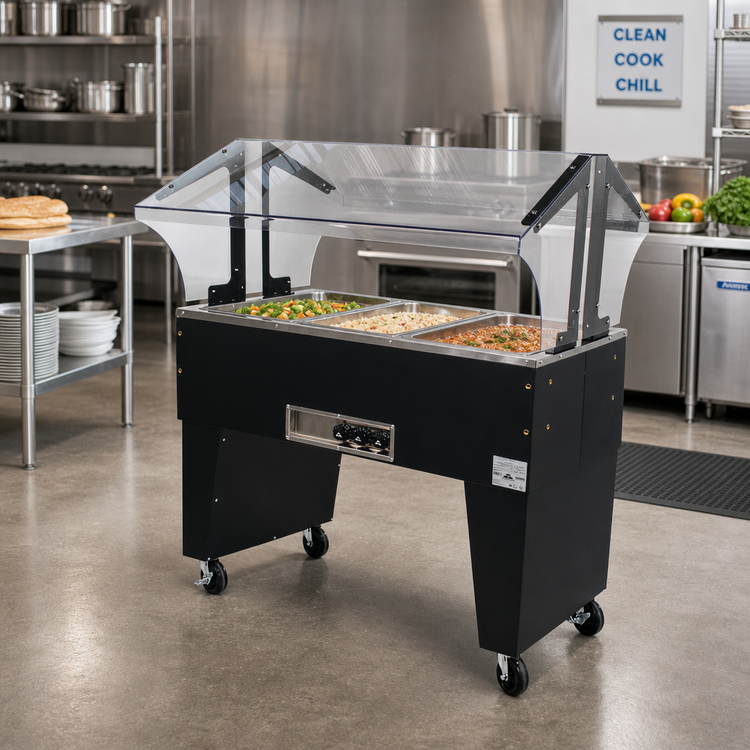 Product image #2 for Advance Tabco Triumph Supreme 3-Well Portable Electric Hot Food Buffet Table, 120V, Open Base