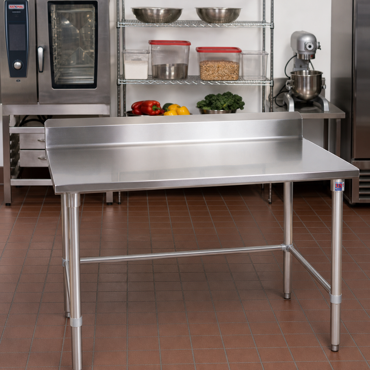 Product image #2 for John Boos Stallion 60" x 30" Stainless Steel Work Table with 16-Gauge 300 Series Top and 5" Backsplash