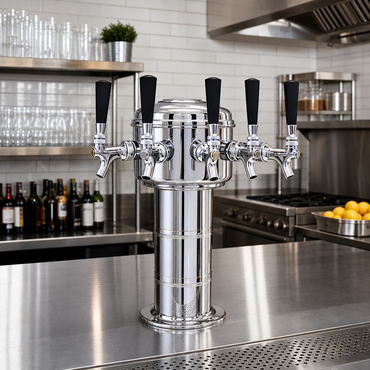 Product image #2 for Glastender Mini Mushroom 5-Faucet Glycol-Cooled Draft Dispensing Tower, Mirror Finish
