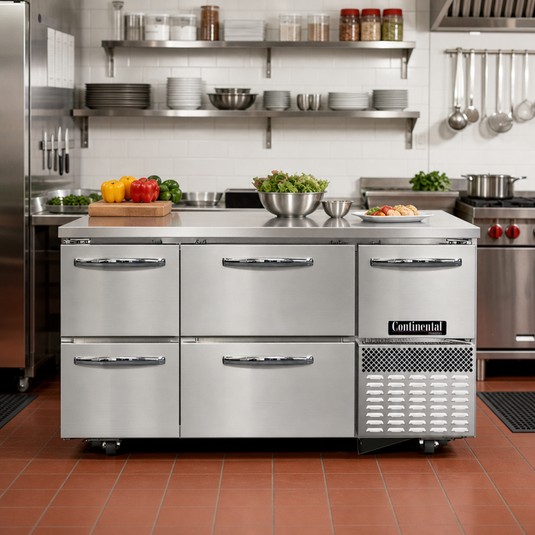 Product image #2 for Continental Refrigerator FA60N-U-D 60" Undercounter Freezer Base with Two Wide Drawers, Two Narrow Drawers, and One Half-Height Door