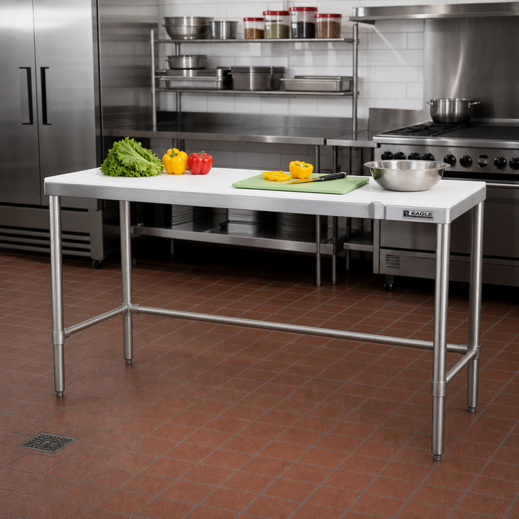 Product image #2 for Eagle Group 120 Inch x 30 Inch Poly Top Cutting Table with Stainless Steel Tubular Base