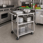 Thumbnail image #2 for Channel Manufacturing US1827-3 3-Shelf Stainless Steel Utility/Bussing Cart, Solid Shelves, 350 lb Capacity, 31 x 19 x 34 Inches