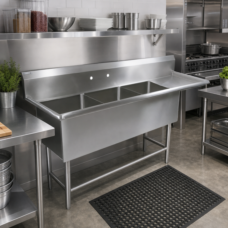 Product image #2 for John Boos Pro-Bowl 3-Compartment Sink with 30-Inch Right Drainboard, 14-Gauge Stainless Steel