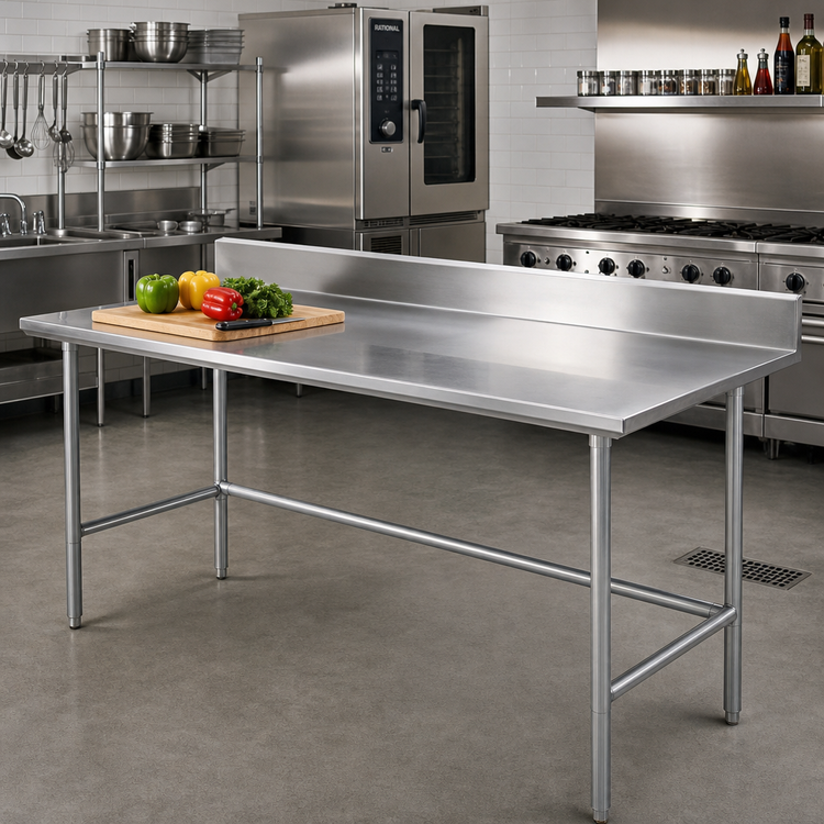 Product image #2 for Advance Tabco 144-Inch x 30-Inch 16-Gauge 304 Stainless Steel Backsplash Work Table