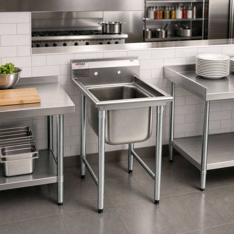 Product image #2 for Eagle Group 414 Series 1-Compartment Stainless Steel Commercial Sink with 24" x 24" Bowl, 9-1/2" Backsplash, and Galvanized Legs