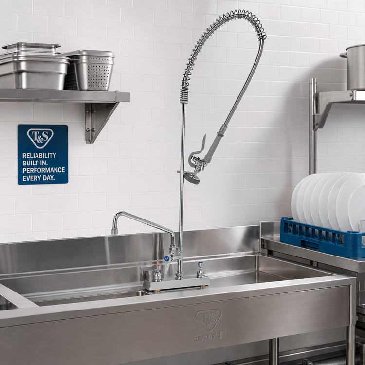 Product image #2 for T&S Brass EasyInstall Workboard Deck-Mount Pre-Rinse Add-On Faucet with 12-Inch Swing Nozzle and 8-Inch Adjustable Centers