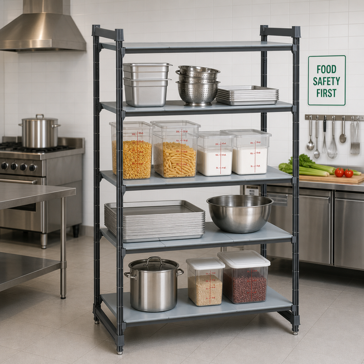 Product image #2 for Cambro Camshelving Basics Plus 4-Tier Solid Stationary Starter Unit, 21 x 48 x 84 Inches, Brushed Graphite