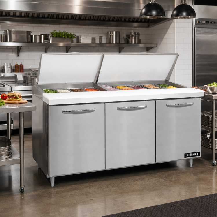 Product image #2 for Continental Refrigerator Designer Line D72N30M 72" Three-Section Mighty Top Sandwich Prep Table