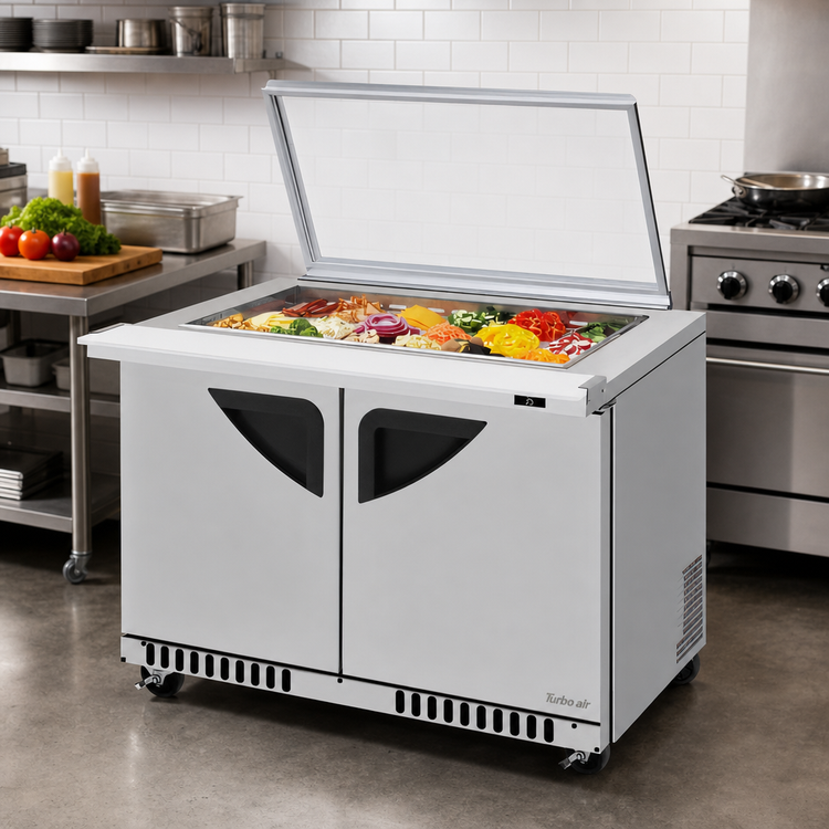 Product image #2 for Turbo Air Super Deluxe 48-Inch Two-Section Sandwich/Salad Mega Top Prep Table with Glass Lid