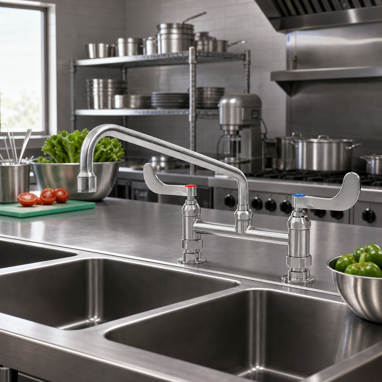 Product image #3 for EverSteel Double Pantry Deck-Mount Mixing Faucet, 8-Inch Centers, 12-Inch Swing Nozzle, Stainless Steel