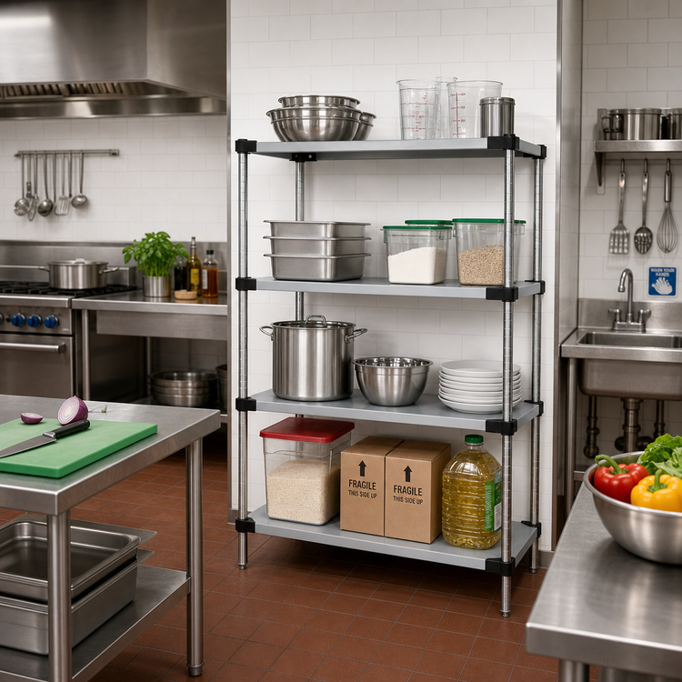 Product image #2 for Quantum Solid Stainless Steel Shelving Starter Kit, 36 x 14 x 54 Inches, 4-Shelf, Stationary