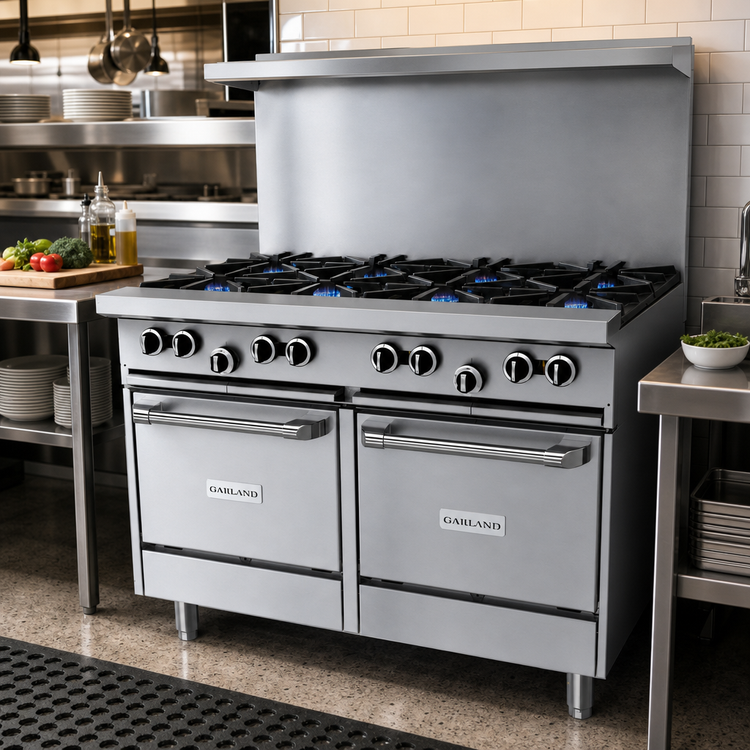 Product image #2 for Garland G Starfire Pro G48-8LL 48-Inch Gas Restaurant Range with 8 Open Burners and 2 Space-Saver Ovens