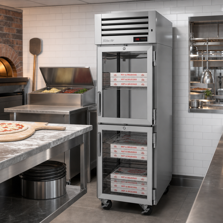 Product image #3 for Turbo Air PRO Series Pass-Thru Heated Pizza Holding Cabinet, One-Section, 27 Cu. Ft., Half-Height Glass Front and Solid Rear Doors
