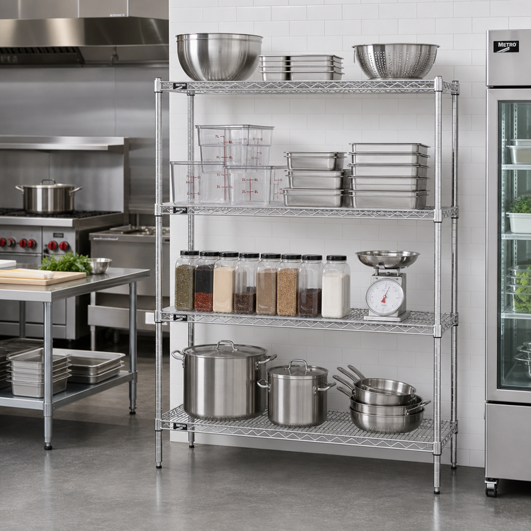 Product image #2 for Metro Super Erecta Stationary Starter Wire Shelving Unit, 42 x 21 x 63 Inches, 4 Shelves, Brite Finish