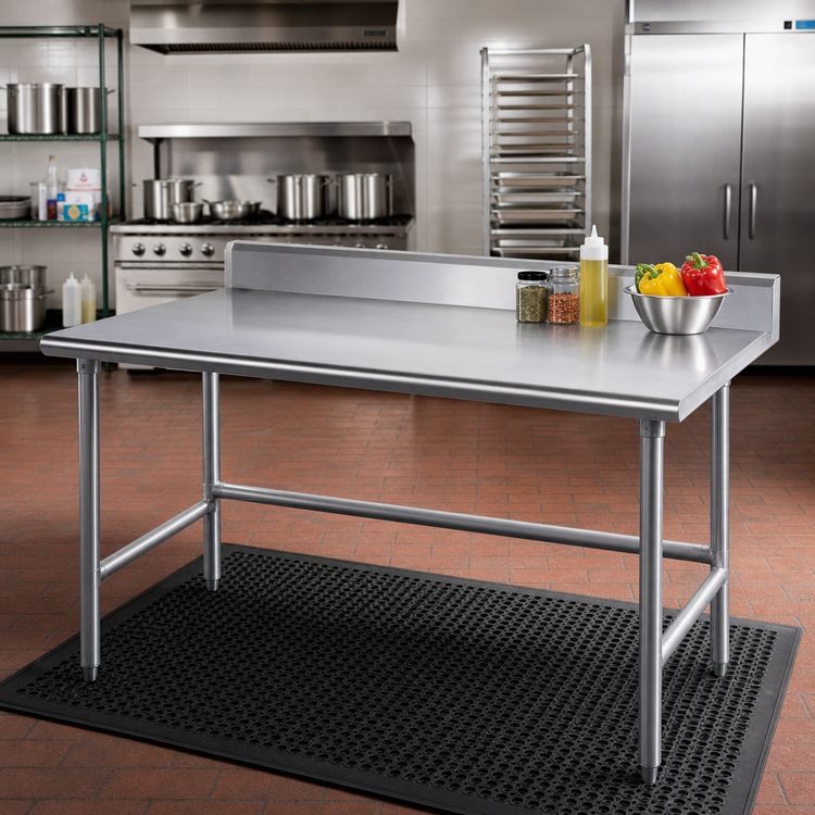 Product image #2 for Advance Tabco 60"W x 36"D 16 Gauge 304 Stainless Steel Work Table with 5" Backsplash and Galvanized Open Base