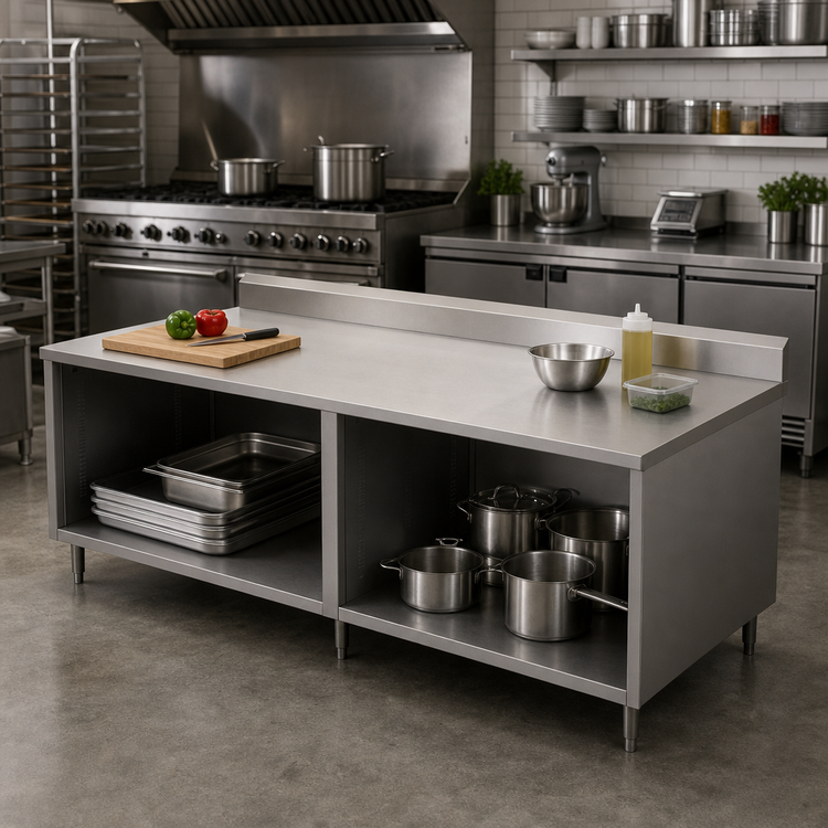 Product image #2 for BK Resources Stainless Steel Chef Table with Cabinet Base and 5-Inch Riser, 120 x 30 Inches
