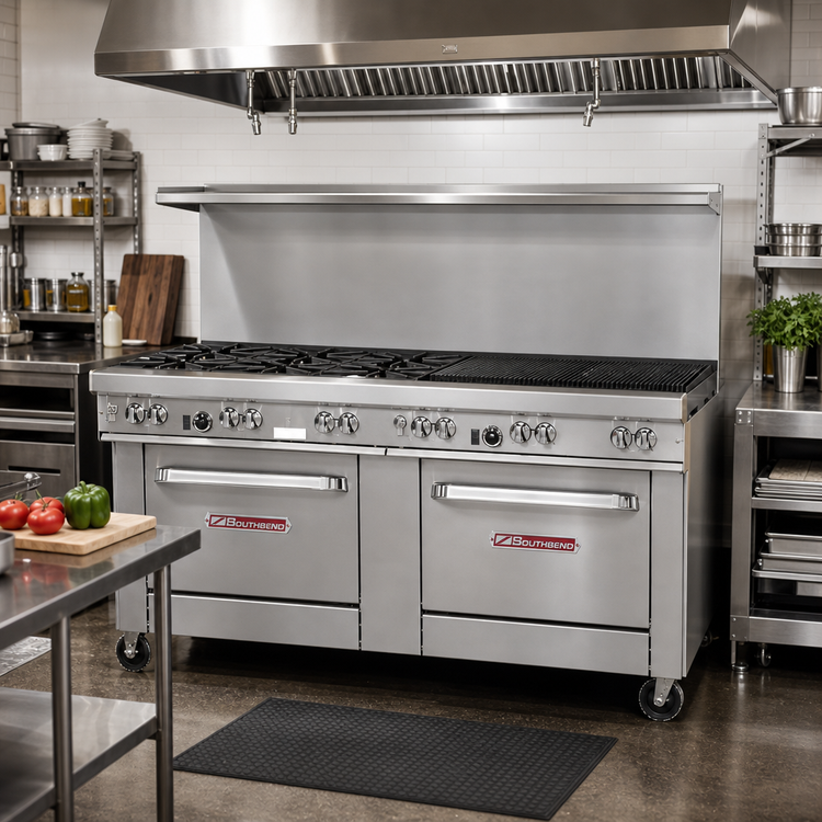Product image #2 for Southbend Ultimate 72-Inch Commercial Gas Restaurant Range with 6 Non-Clog Burners, 36-Inch Charbroiler, and 2 Standard Ovens
