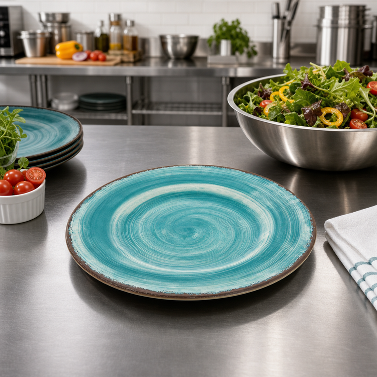 Product image #3 for Mingle 9-Inch Aqua Round Melamine Salad Plate with Swirl Design