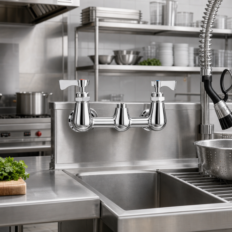 Product image #2 for Krowne Royal Series 8-Inch Center Splash-Mounted Pre-Rinse Faucet Body Without Spout, Quarter-Turn Ceramic Cartridge, Low Lead
