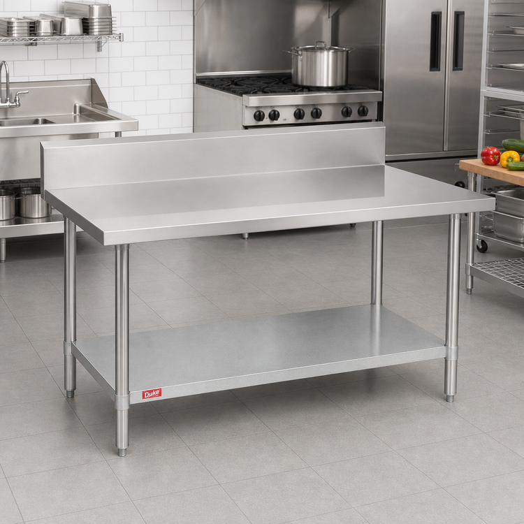 Product image #2 for Duke 48 Inch x 36 Inch Stainless Steel Work Table with 10 Inch Riser and Galvanized Undershelf