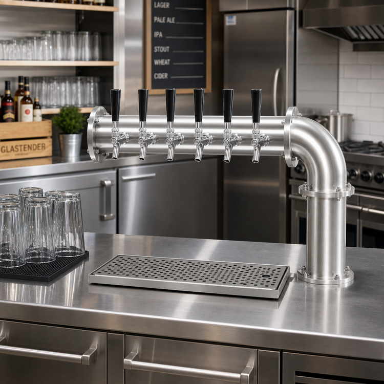 Product image #2 for Glastender Pipe Cantilever Draft Dispensing Tower, Countertop, 6-Faucet, Glycol-Cooled, Stainless Steel