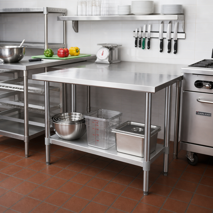 Product image #2 for Advance Tabco 18-Inch x 24-Inch Solid Stainless Steel Shelf with Plastic Split Sleeves