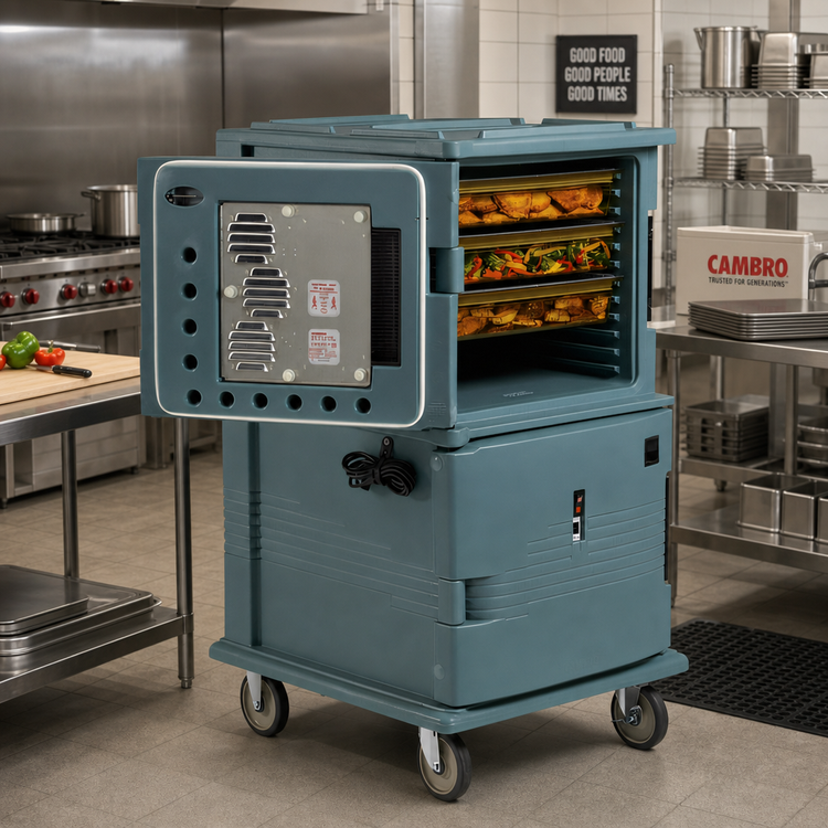 Product image #3 for Cambro Ultra Camcart H-Series 2-Compartment Front-Loading Heated Food Pan Carrier, 24 GN 1/1 Pan Capacity, 110V, Slate Blue