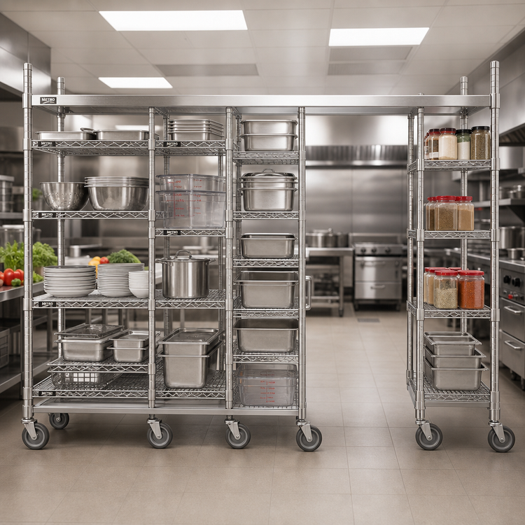 Product image #2 for Metro TOP-TRACK Super Erecta & Super Adjustable 18-Inch Stationary End Unit Kit with 86-Inch Stainless Steel Posts