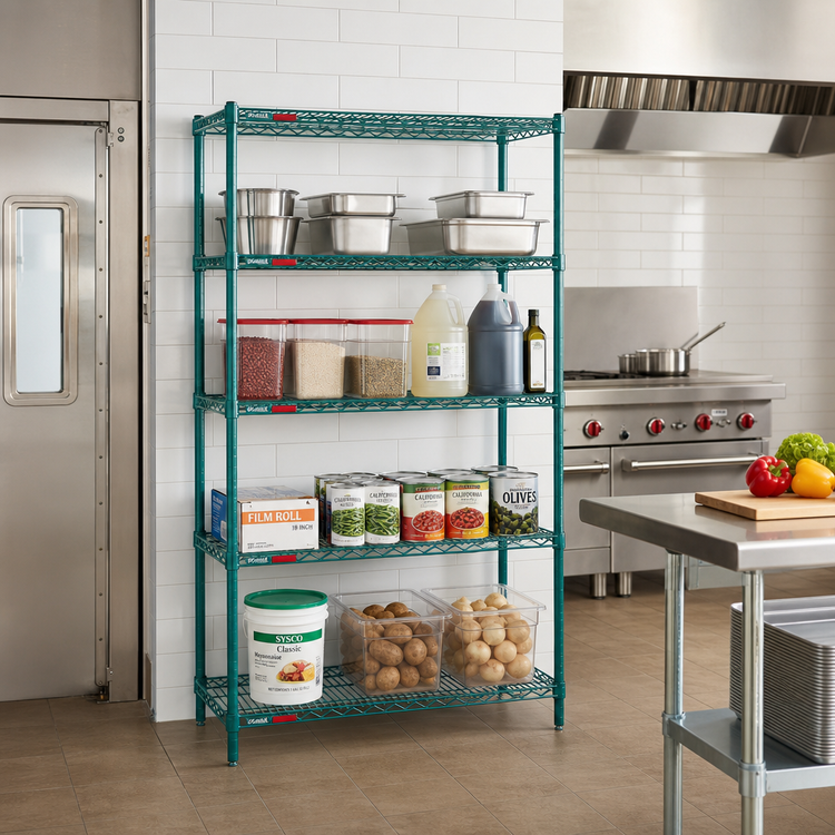 Product image #2 for Eagle Group Valu-Gard 4-Tier Stationary Starter Wire Shelving Unit, 36 x 24 x 74 Inches, Green Epoxy