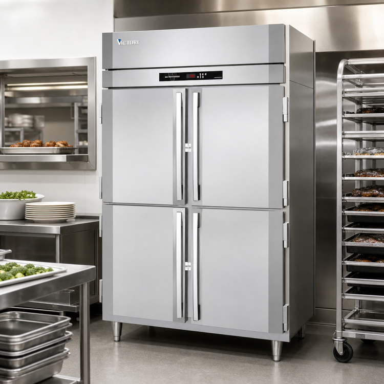 Product image #2 for Victory UltraSpec Pass-Thru Heated Holding Cabinet, Two-Section, Half-Height Solid Hinged Doors