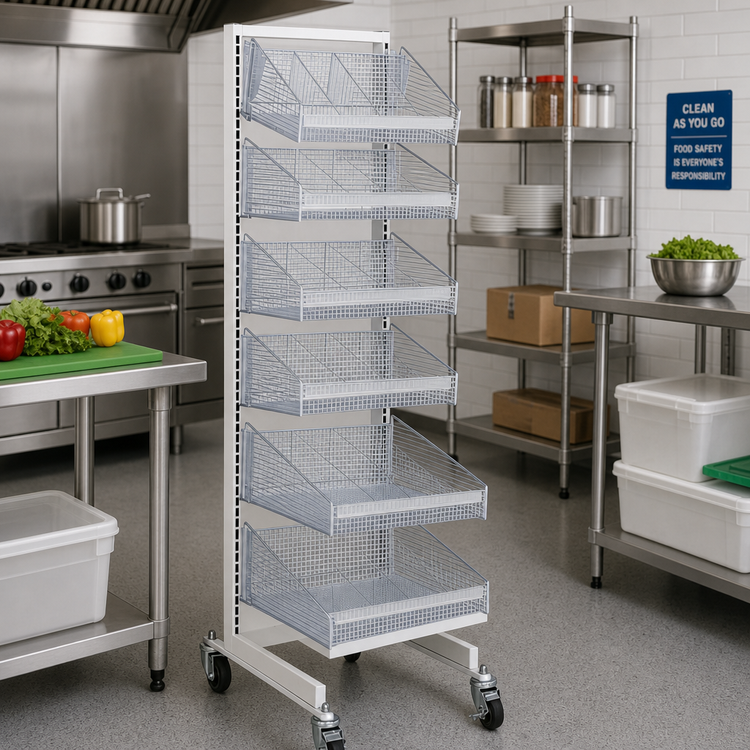 Product image #2 for Quantum Mobile Single-Sided Partition Wall Starter Unit with Bin Assemblies, 36W x 26D x 74H, White/Chrome