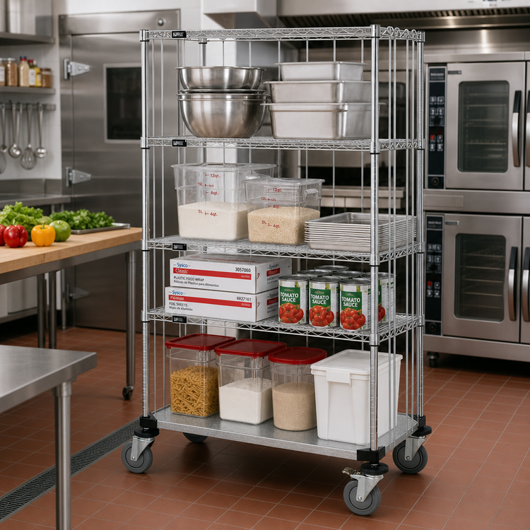 Product image #2 for Quantum Chrome-Plated Mobile Enclosure Cart with 4 Shelves, 60 x 24 x 69 Inches