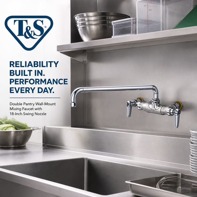 Product image #2 for T&S Brass Double Pantry Wall-Mount Mixing Faucet with 18-Inch Swing Nozzle