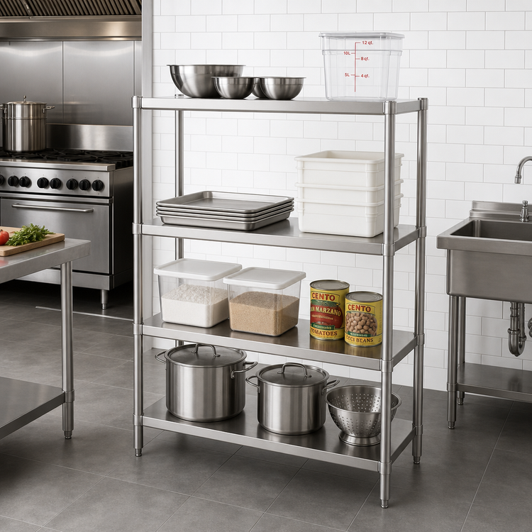 Product image #2 for John Boos 54 x 24 x 60-Inch Stationary Stainless Steel Dry Storage Shelving Unit with 3 Adjustable Shelves