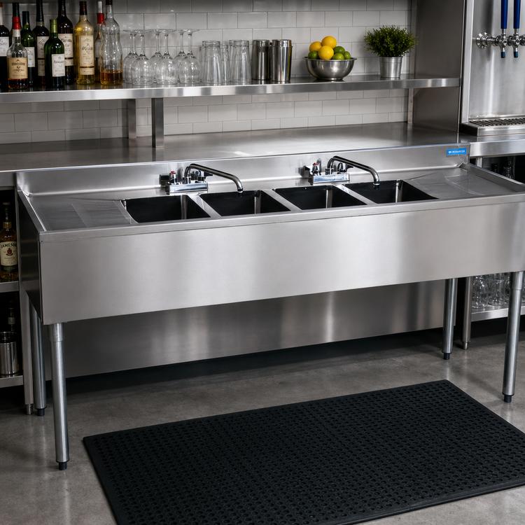 Product image #2 for BK Resources 72-Inch 4-Compartment Underbar Sink with Left and Right Drainboards and Faucets