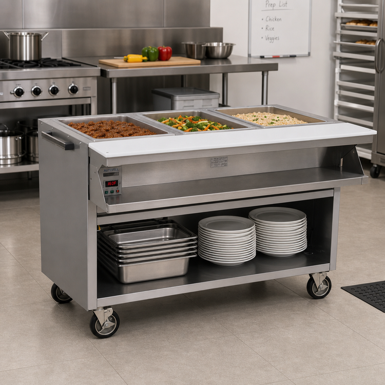 Product image #2 for Spec-Master SPHT3CB-240 3-Well Electric Mobile Sealed Well Hot Food Table with AutoFill