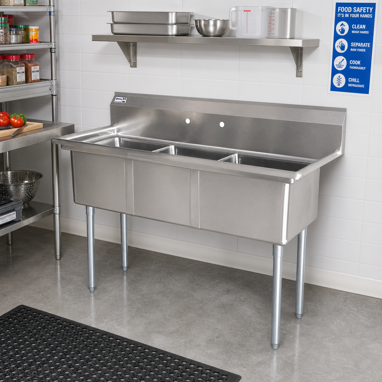 Product image #2 for Omcan 3-Compartment Pot Sink with 21 x 18 x 14 Inch Bowls, 304 Stainless Steel, No Drainboard