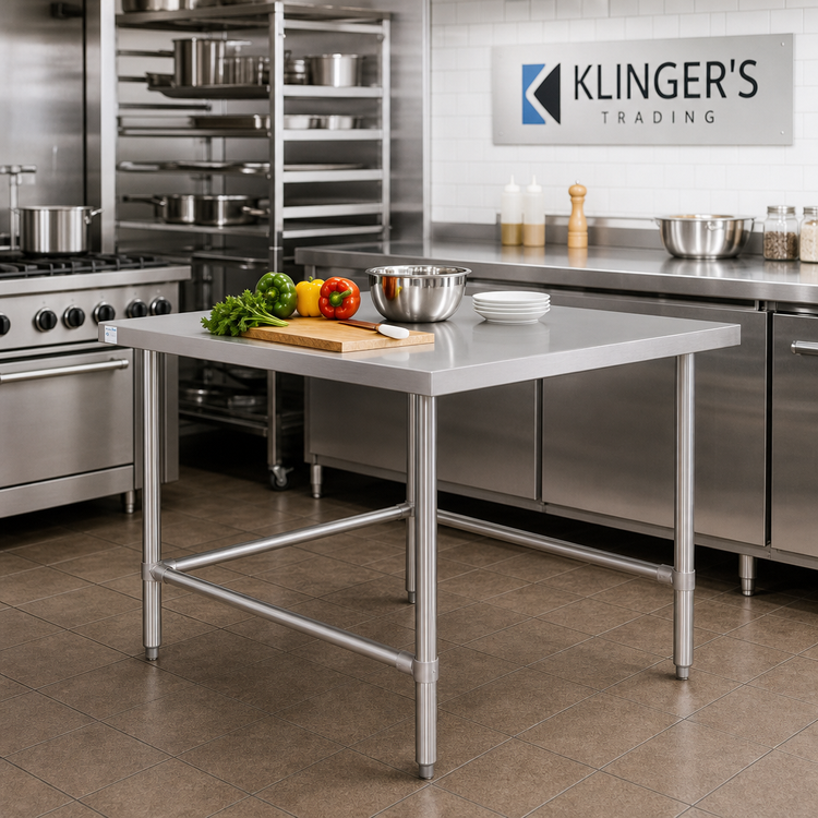 Product image #2 for Klinger's Trading 30 x 18 Inch 18-Gauge Stainless Steel Open Base Work Table