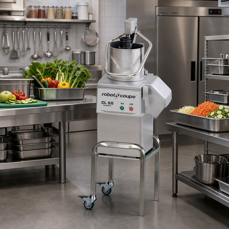 Product image #2 for Robot Coupe CL55E Ready Floor Model Commercial Vegetable Prep Machine with Pusher Feed Head and Mobile Stand