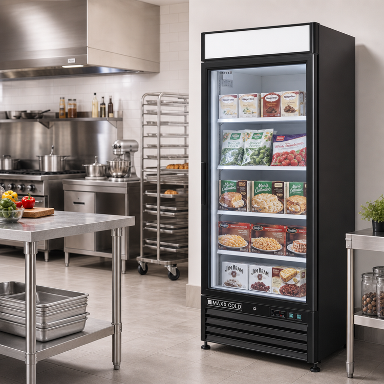 Product image #2 for Maxx Cold X-Series One-Section 16 Cu. Ft. Black Glass Door Reach-In Freezer Merchandiser