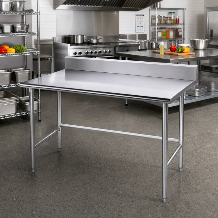 Product image #2 for Advance Tabco 60 Inch x 36 Inch 16 Gauge Stainless Steel Open Base Work Table with 5 Inch Backsplash