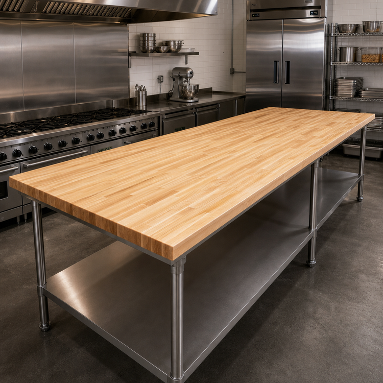 Product image #2 for John Boos Boos Block 120" x 48" Blended Edge Grain Maple Kitchen Countertop with Varnique Finish