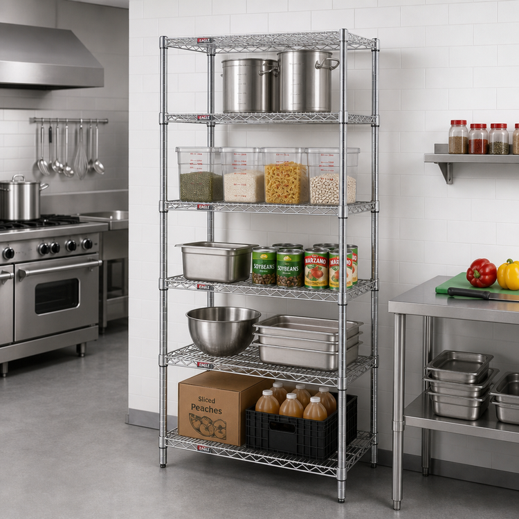 Product image #2 for Eagle Group 5-Tier Wire Shelving Starter Unit, 42W x 18D x 74H, Chrome-Plated