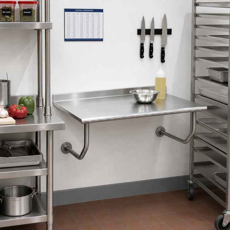 Product image #2 for Advance Tabco 14-Gauge 304 Stainless Steel Wall-Mounted Work Table with 1-1/2-Inch Rear Backsplash, 36 x 24 Inches