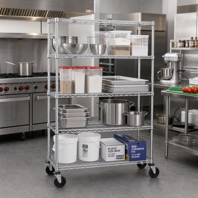 Product image #2 for Metro Super Erecta Wire Stem Caster Cart, 48 x 18 x 69 Inches, 4 Shelves, Chrome
