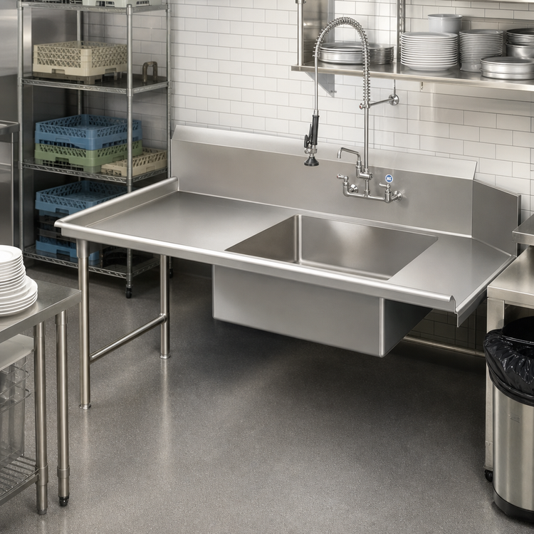 Product image #2 for John Boos Pro-Bowl Straight Soiled Dishtable with Left-to-Right Operation, 132-Inch Wide, 20 x 20 x 8 Pre-Rinse Sink Bowl